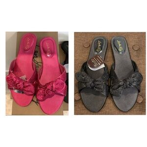 Embellished Bow Sandals - Fuchsia Pink and Classic Black
